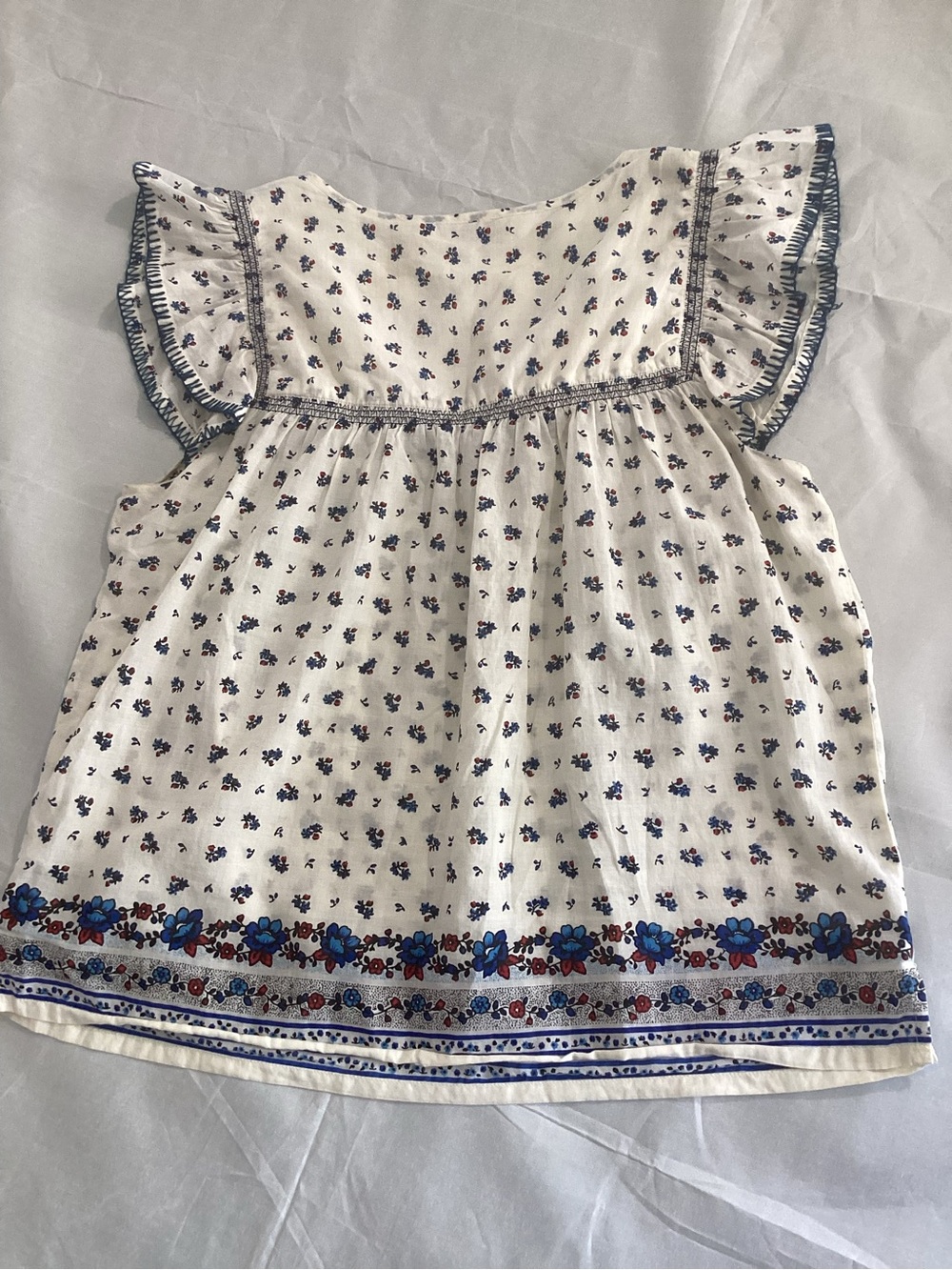 Point Sur Boho White Floral Peasant Blouse with Blue Border size large #17 - Picture 4 of 7